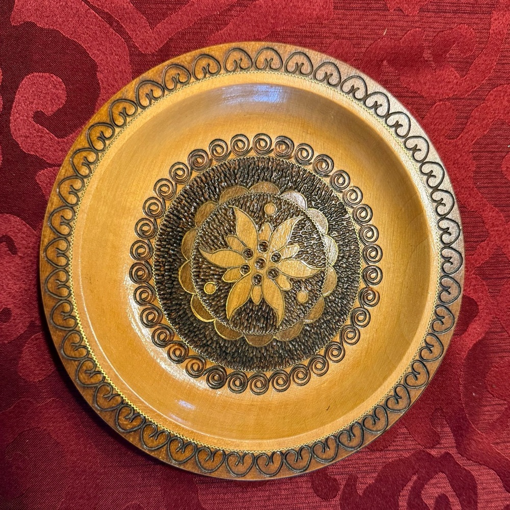 Vintage Polish Carved Wooden Plate